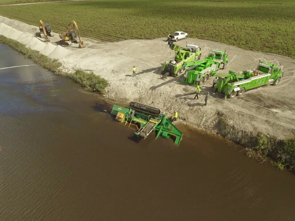 Complex vehicle recovery operation by A Superior Towing's team and heavy-duty wreckers in Davie, FL.